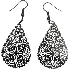 Elegant Floral Filigree Earrings with Black Finish - 40mm